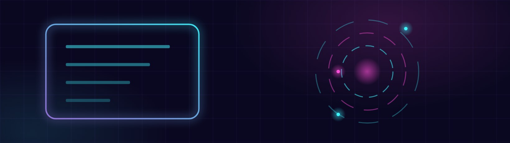 Abstract diagram: a rounded app frame on the left, dashed rings on the right, a glowing line between them